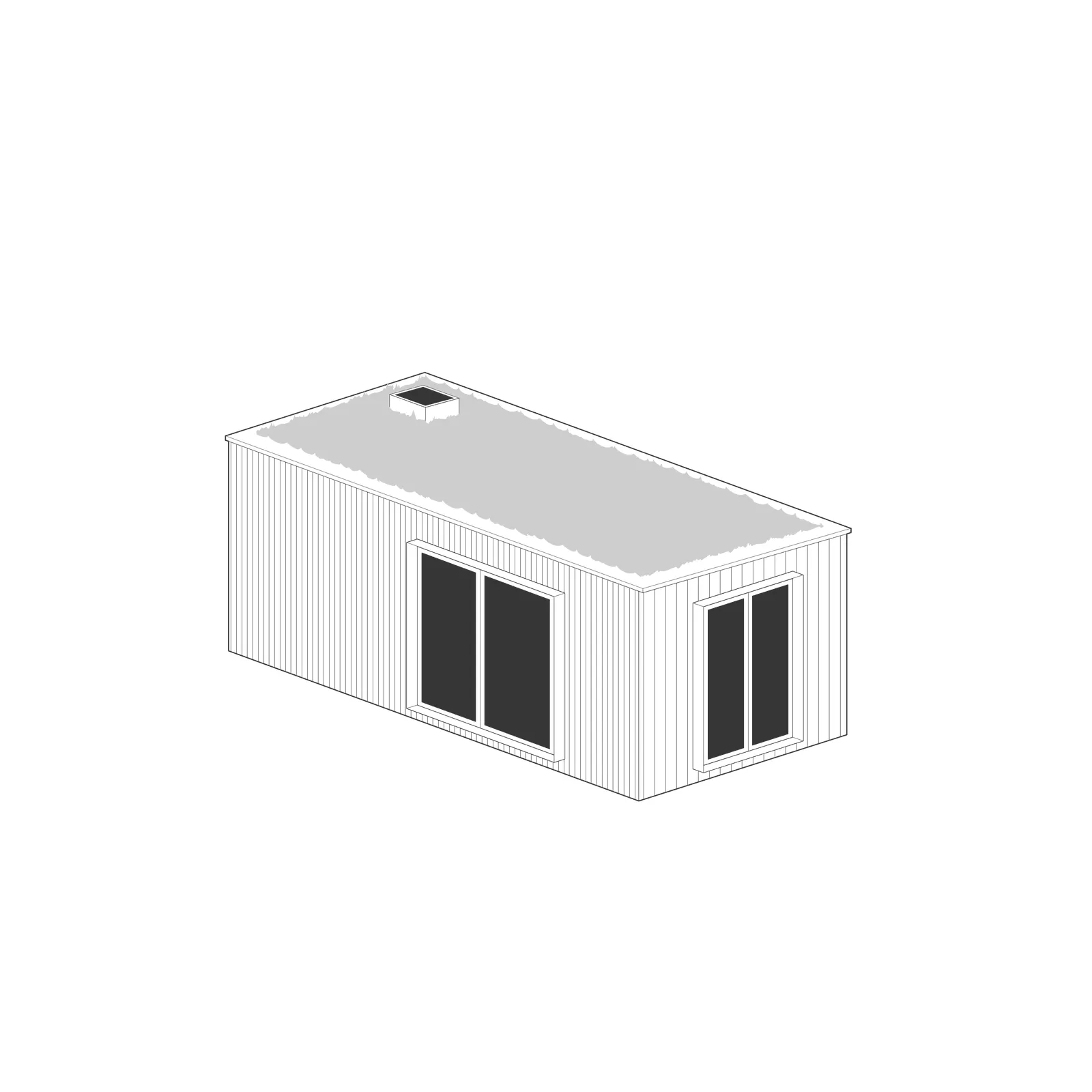 Axonometric of A light-filled office tucked into greenery