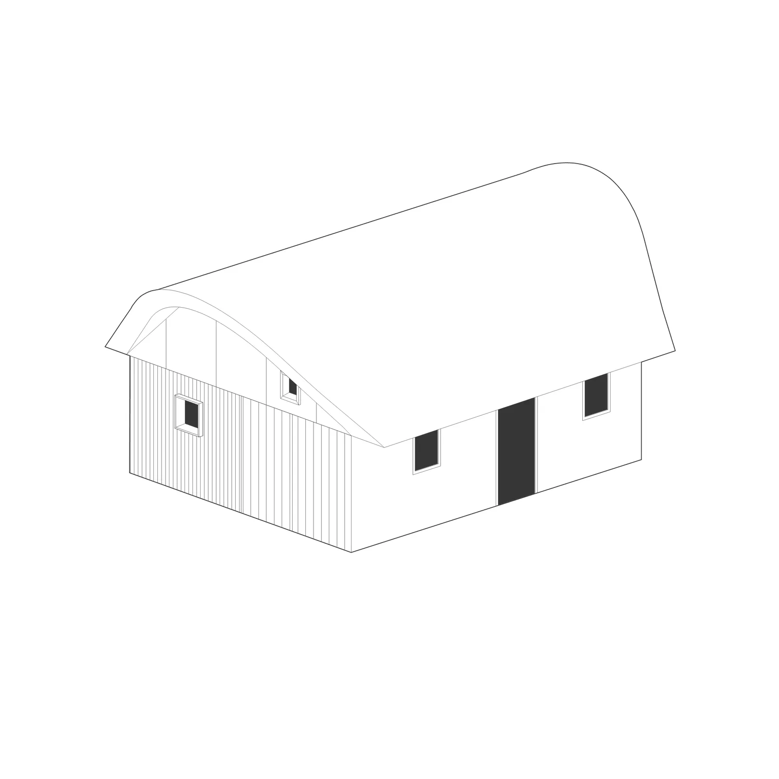Axonometric of A warm, airy barn-style studio