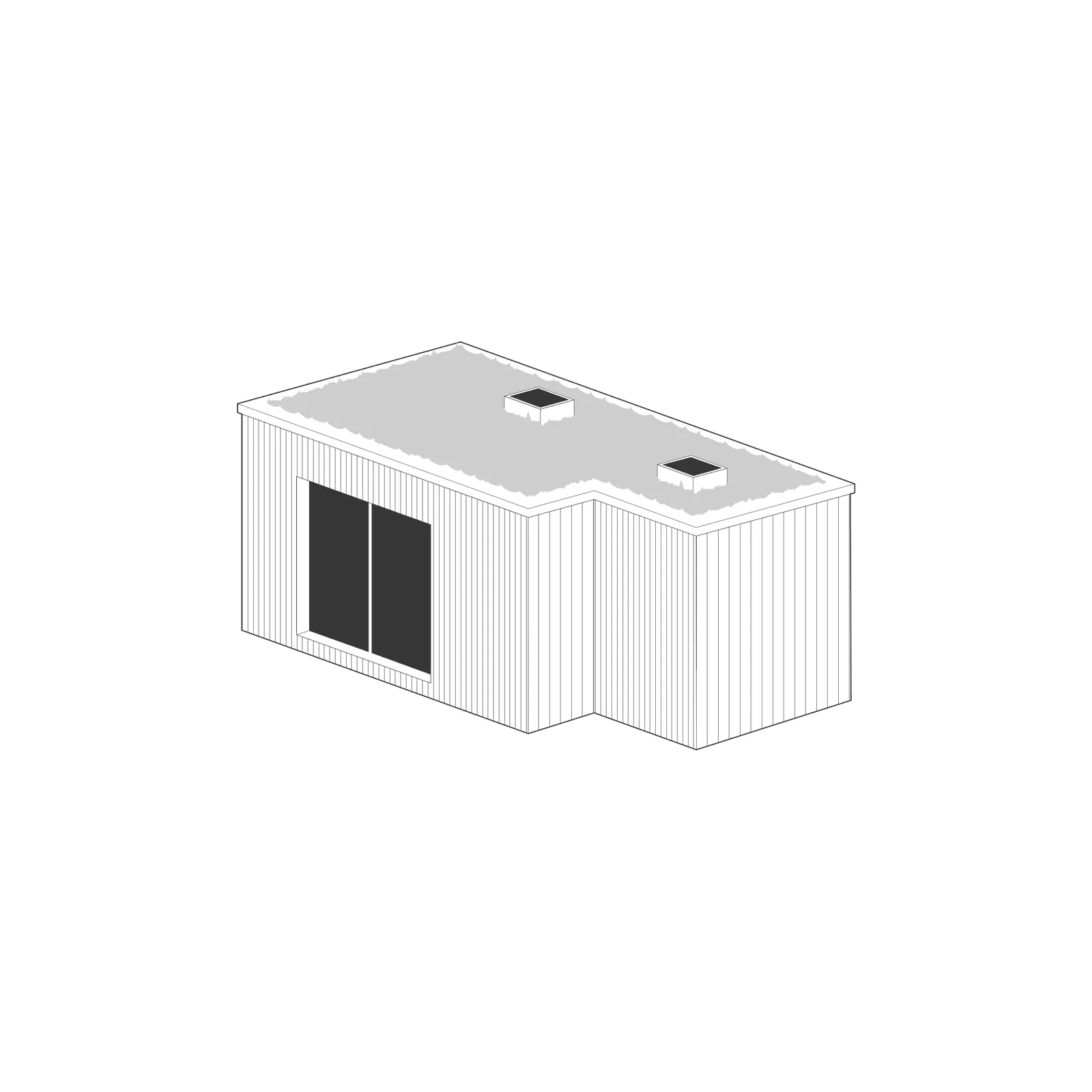 Axonometric of A sunlit L-shape studio with en suite