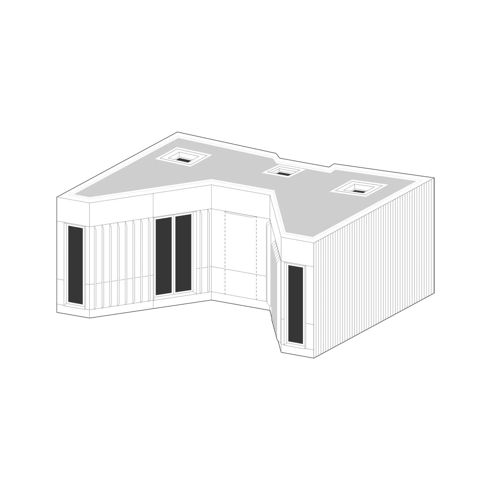 Axonometric of A lively U-shape studio, gym and en suite