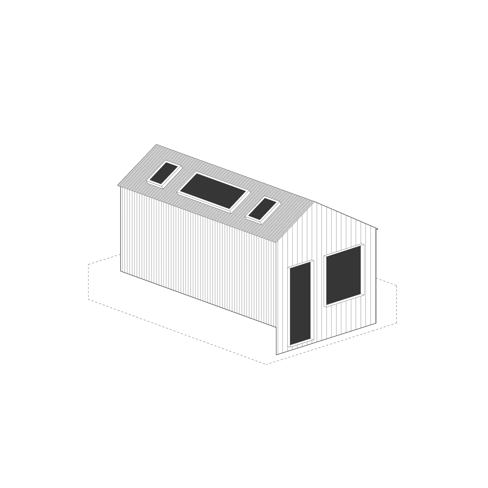 Axonometric of A colourful pitched-roof artist's studio