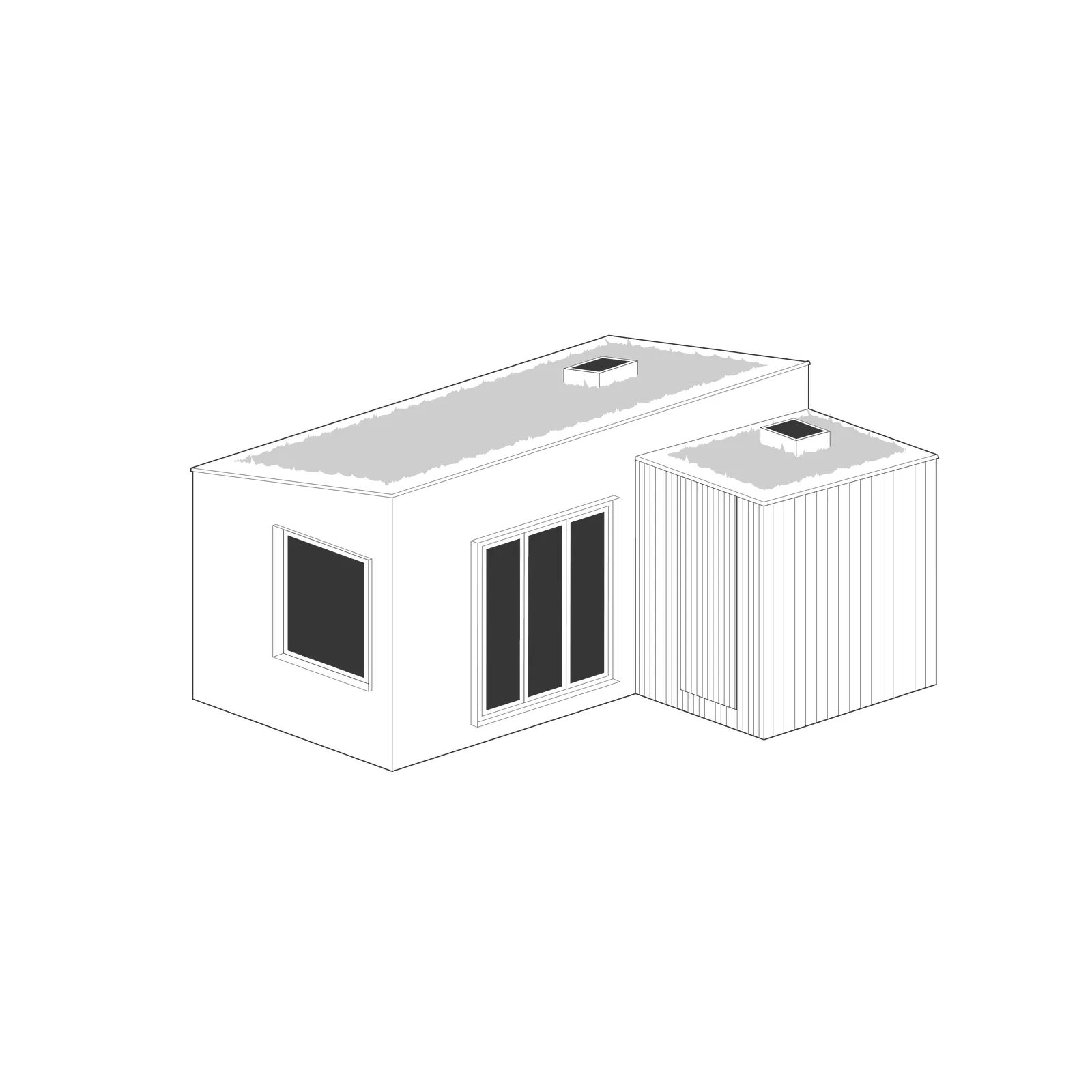 Axonometric of A tall, airy L-shape creative studio