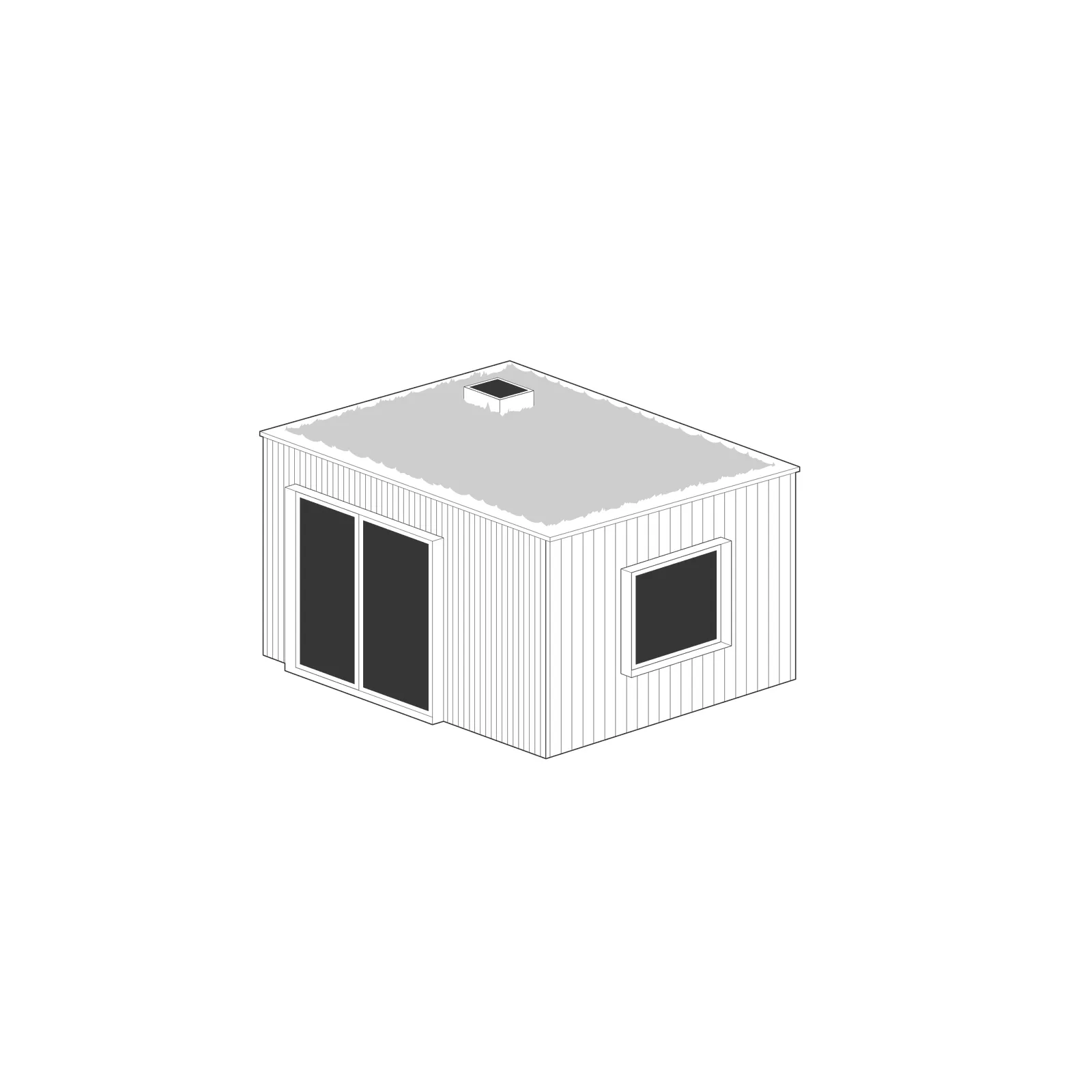 Axonometric of A cosy office with a cork pinboard wall