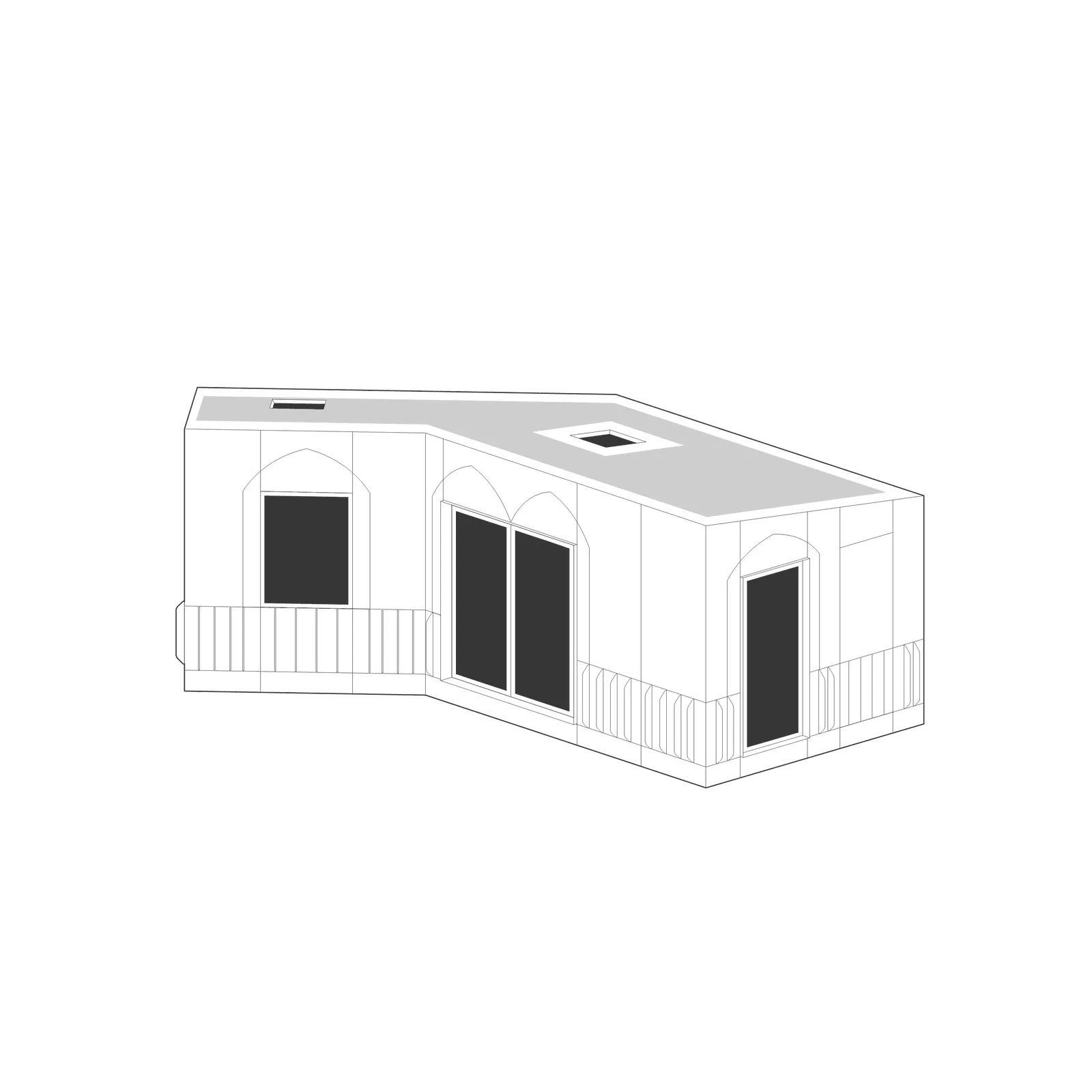 Axonometric of A warm red studio in a conservation area