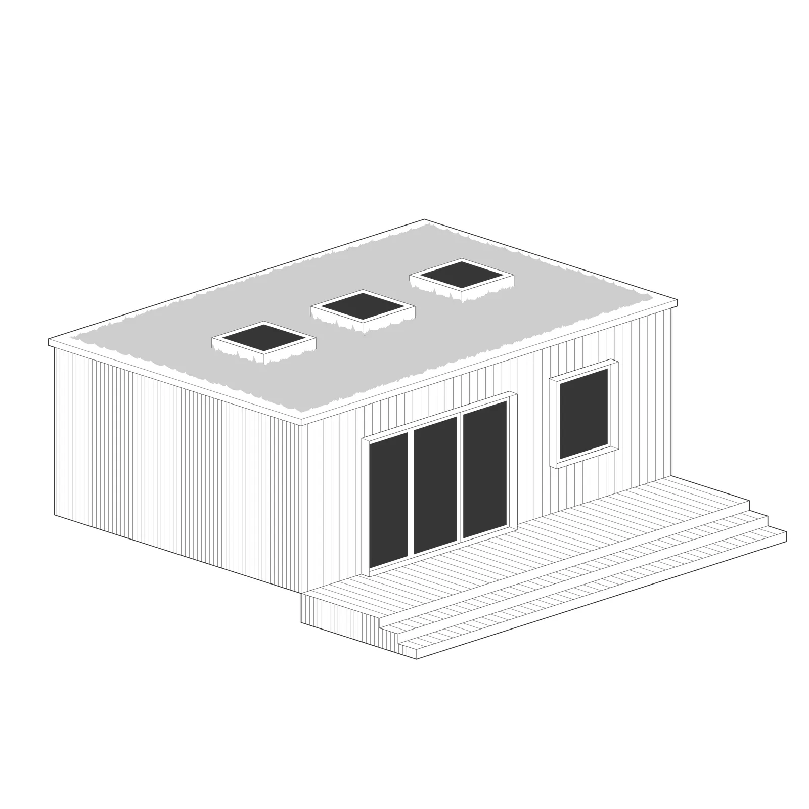 Axonometric of A calm pair of studios for work and workouts