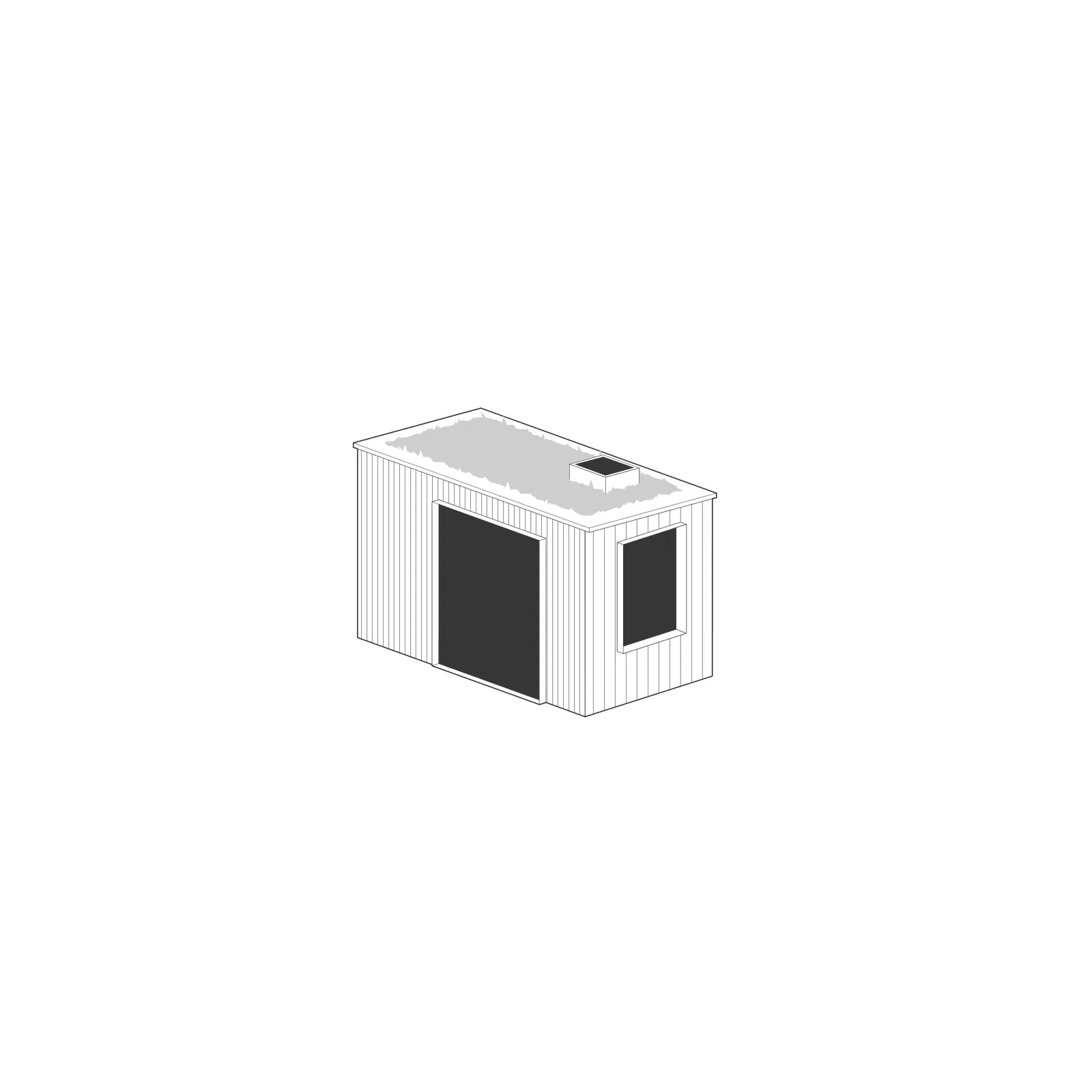 Axonometric of A tranquil dark office with hidden storage