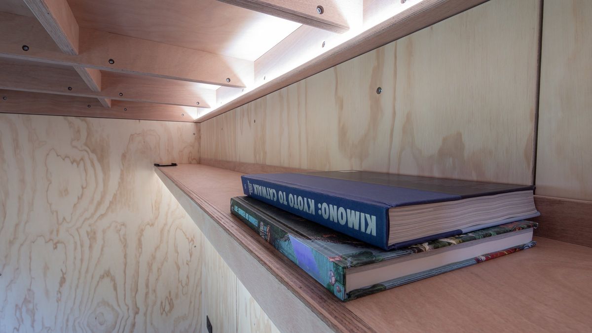 Bespoke shelf with LED strip, books on top