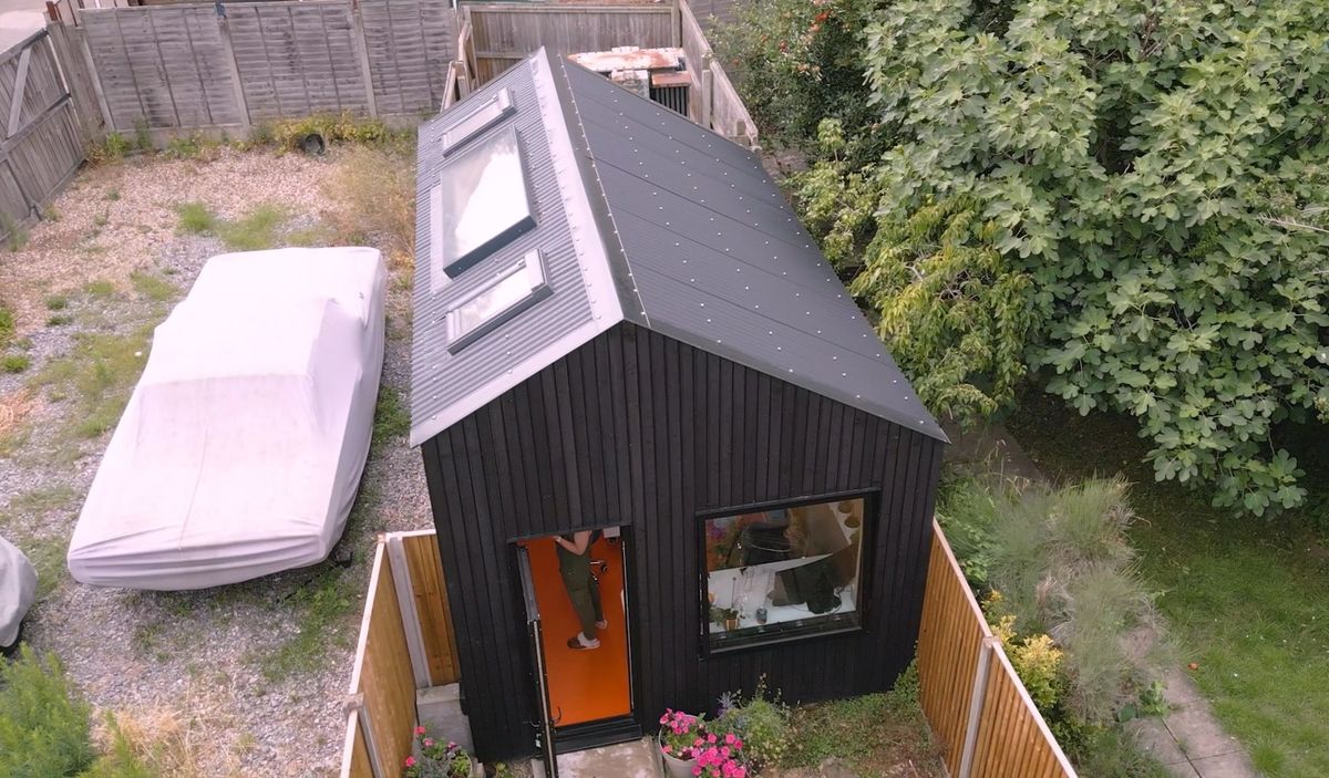 From above: pitched roof with three skylights