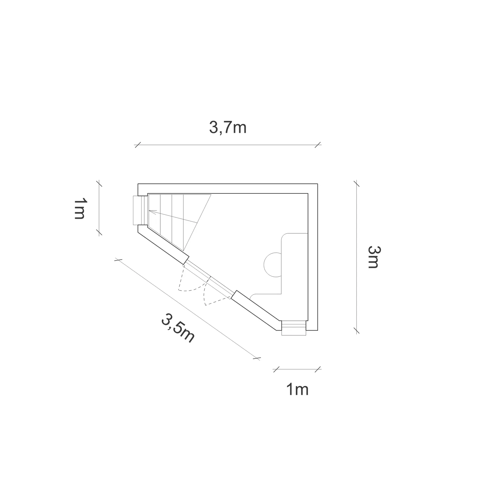 Floor plan of A snug triangular office for a tricky corner