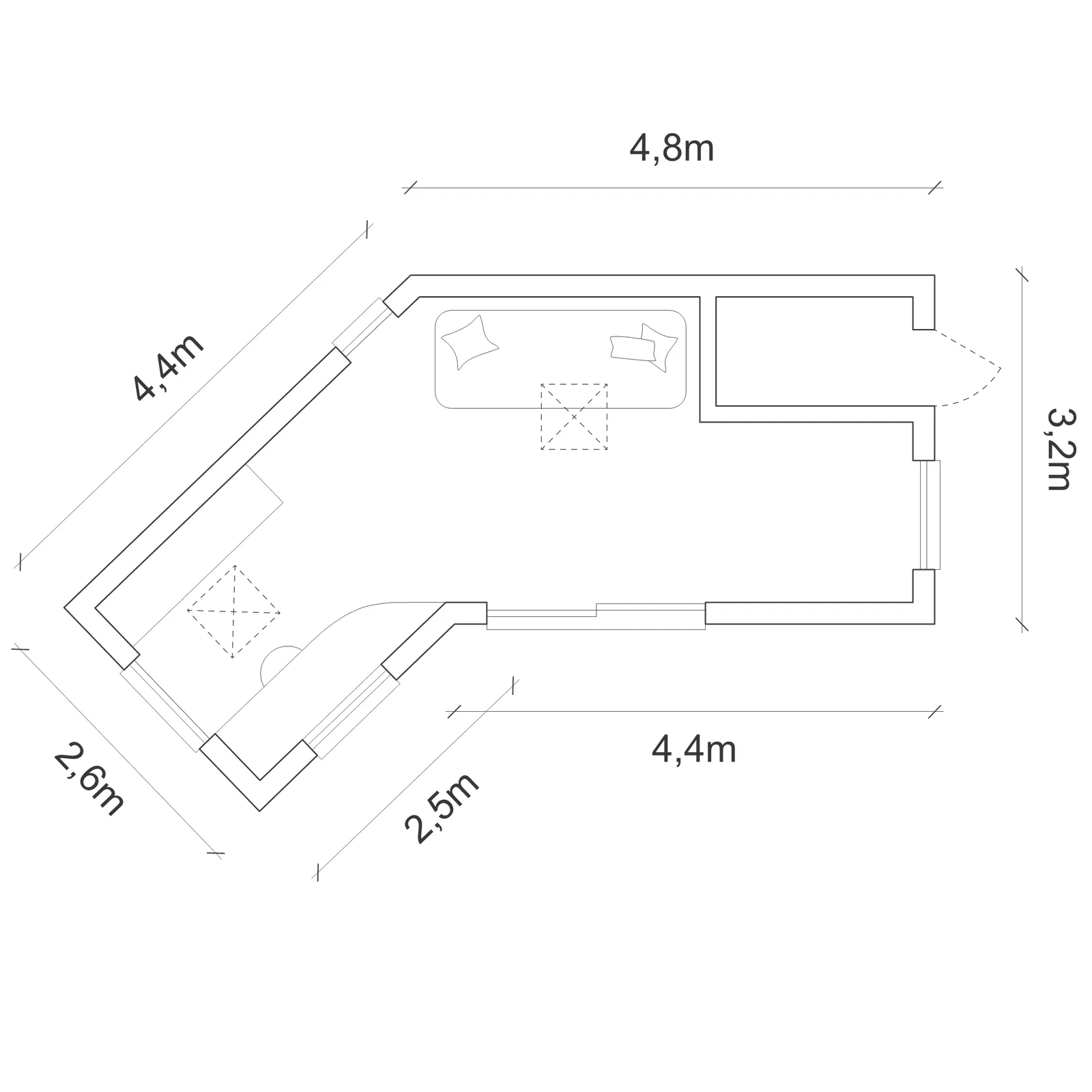 Floor plan of A warm red studio in a conservation area