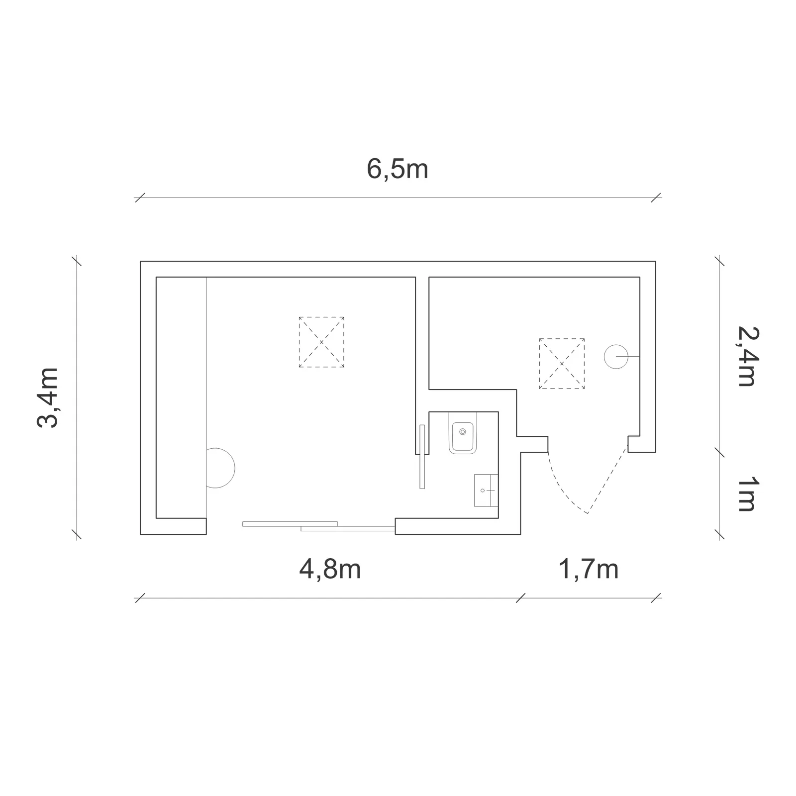Floor plan of A sunlit L-shape studio with en suite