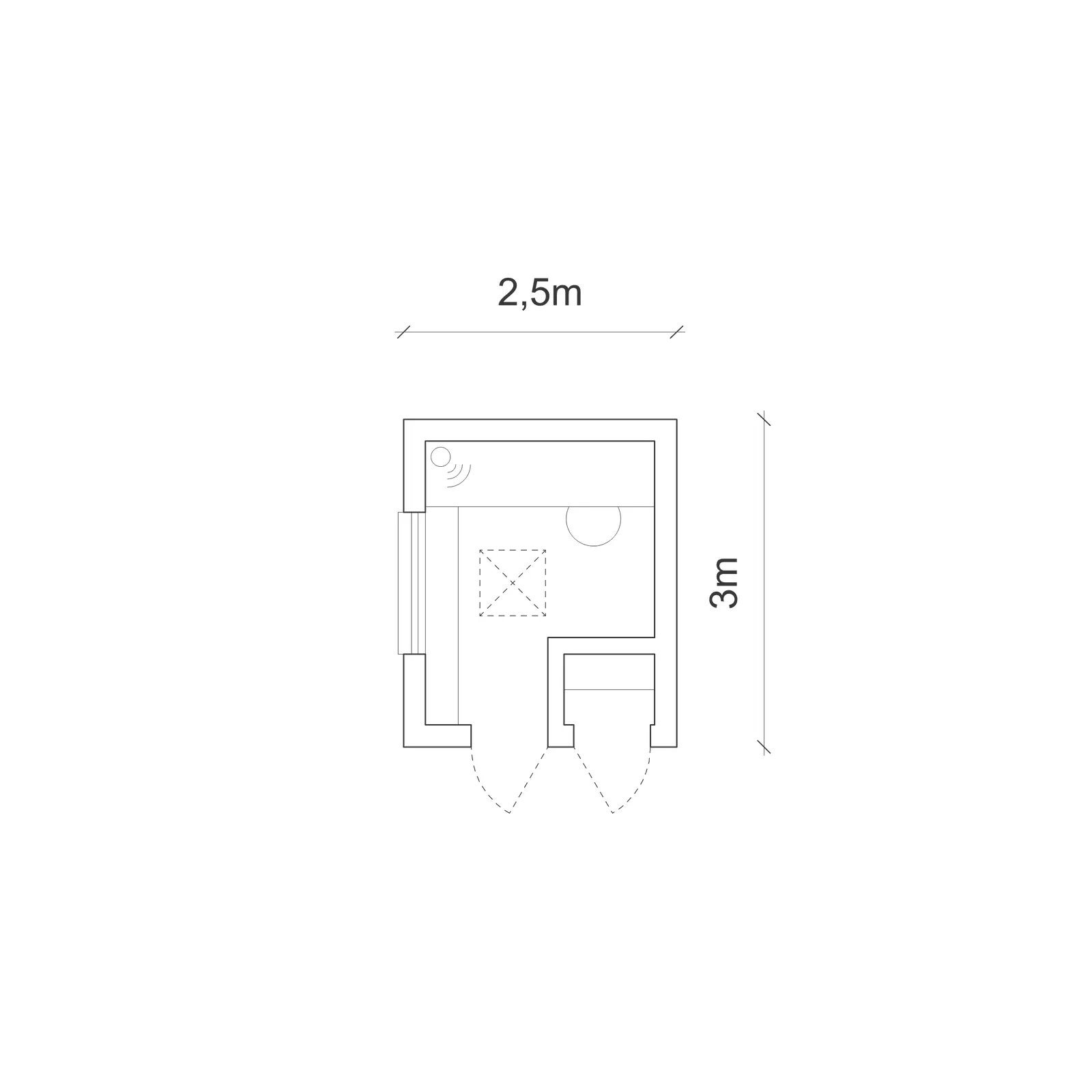 Floor plan of A joyful pink music studio, tuned for sound