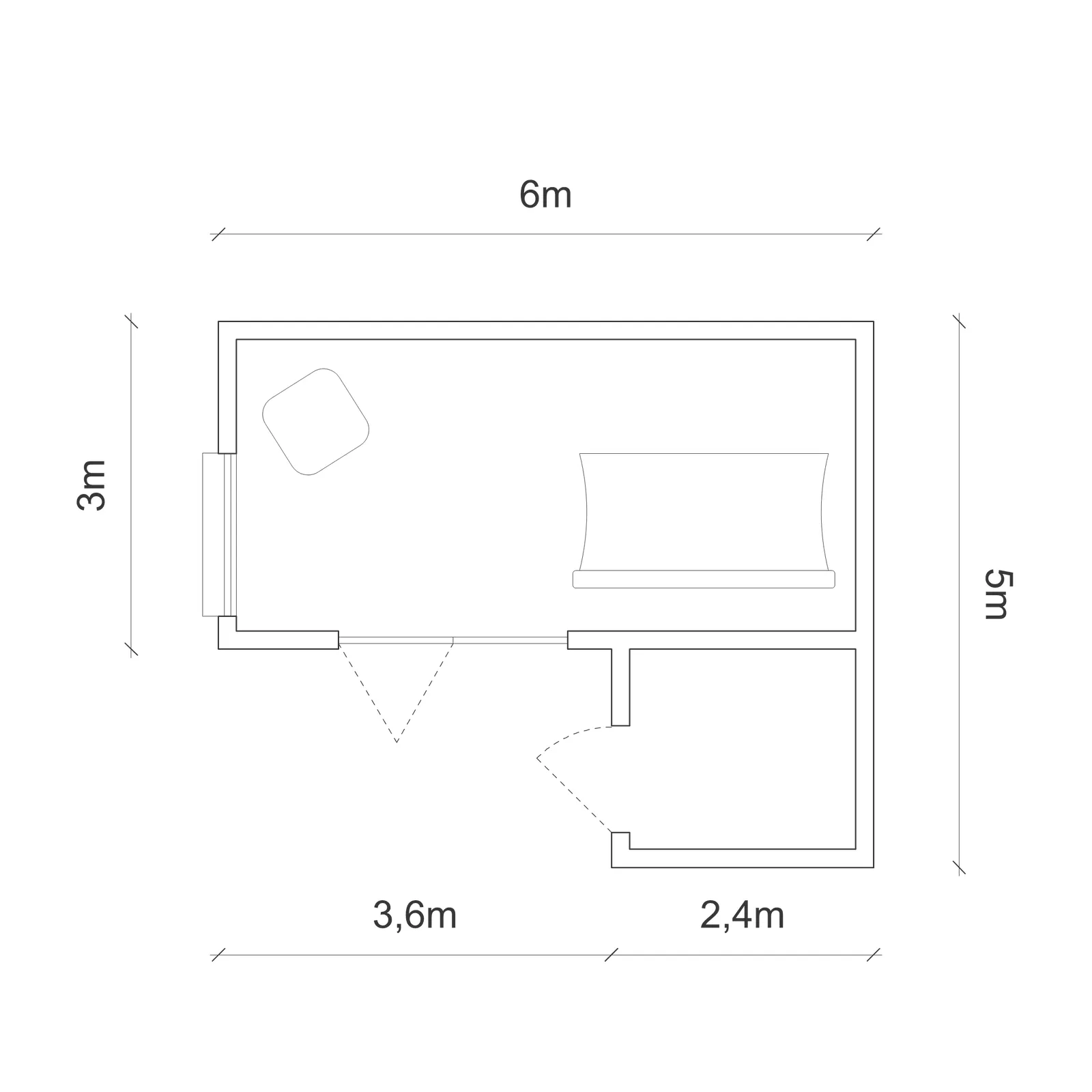 Floor plan of A tall, airy L-shape creative studio