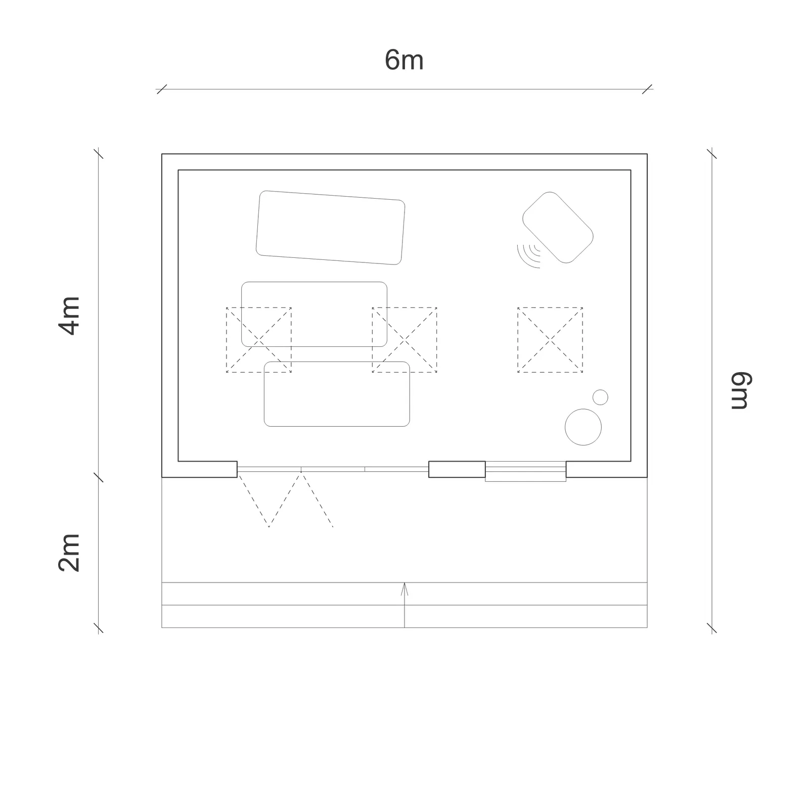 Floor plan of A calm pair of studios for work and workouts