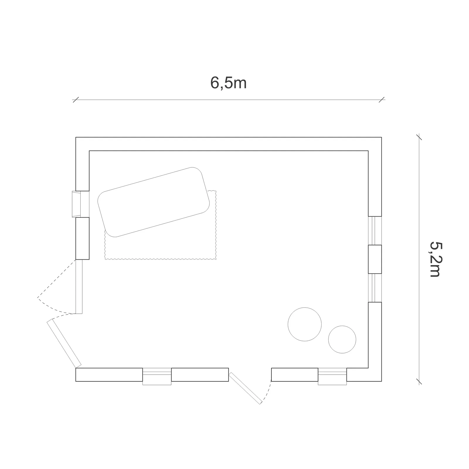 Floor plan of A warm, airy barn-style studio