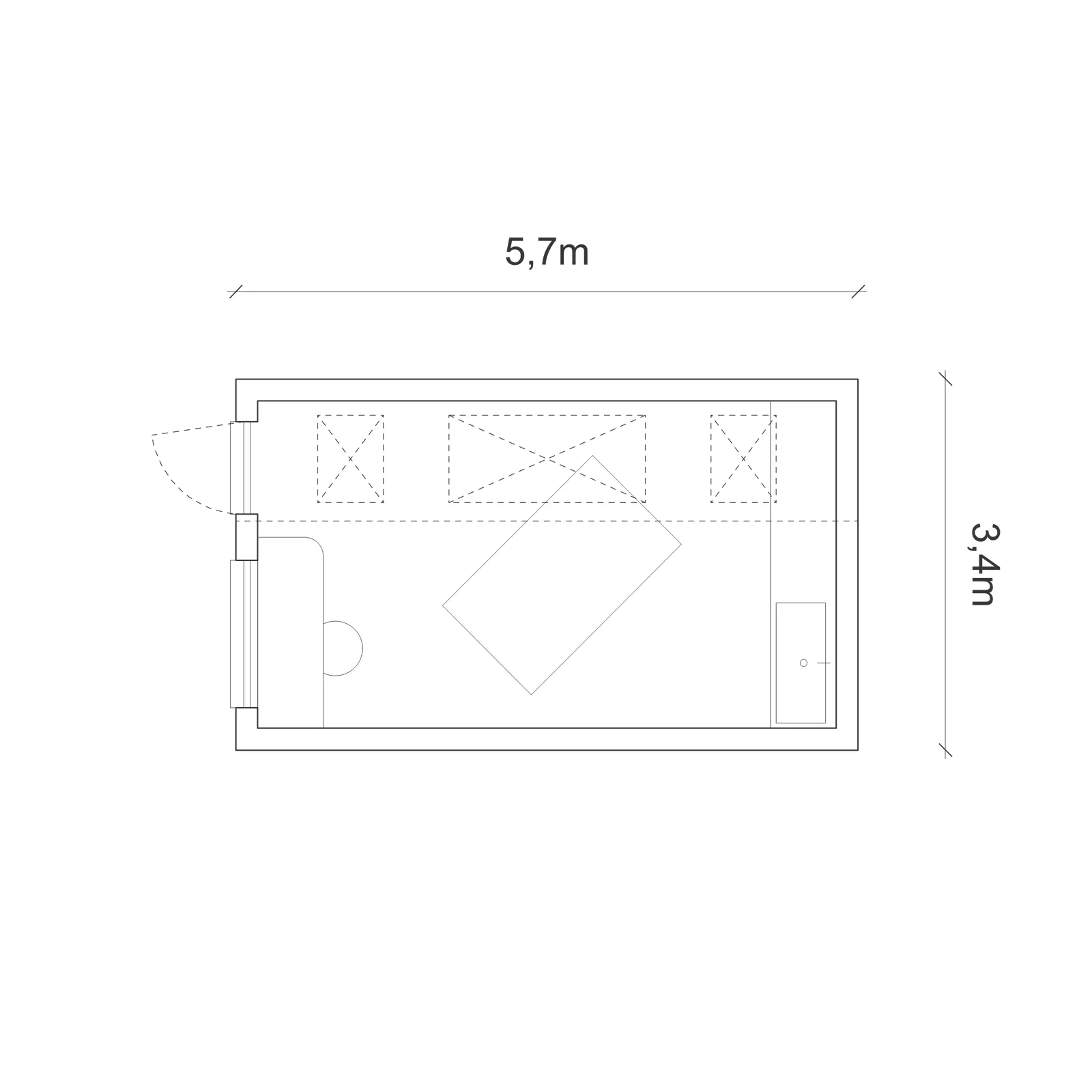 Floor plan of A colourful pitched-roof artist's studio